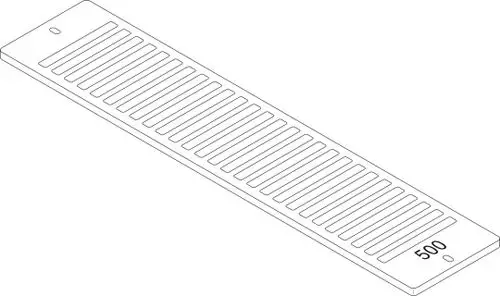 Weißes Aufsteckgitter mit parallelen Ritzen, verziert mit der Marke Bosch. Das Gitter hat eine rechteckige Form und ist zur Belüftung oder Dekoration vorgesehen.